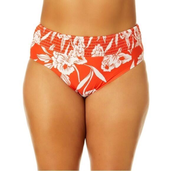 Women's Mid Rise Smocked Swim Bottoms Swimsuit Bathing Suit Hawaiian Size 3X - Picture 5 of 7